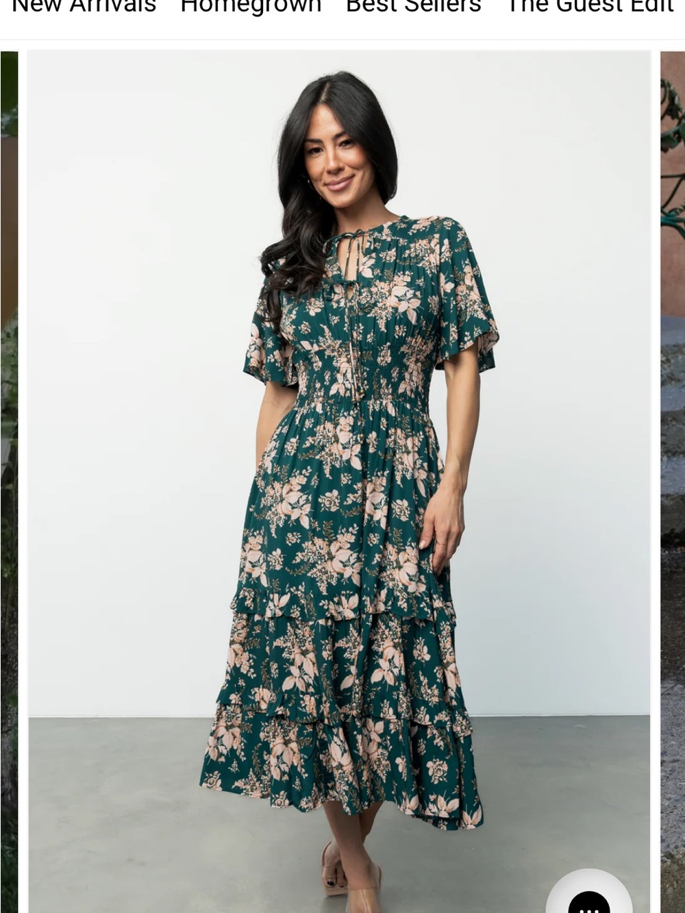 Baltic Born Floral V-Neck Tiered Midi Dress in Teal and Cream - Picture 2 of 8
